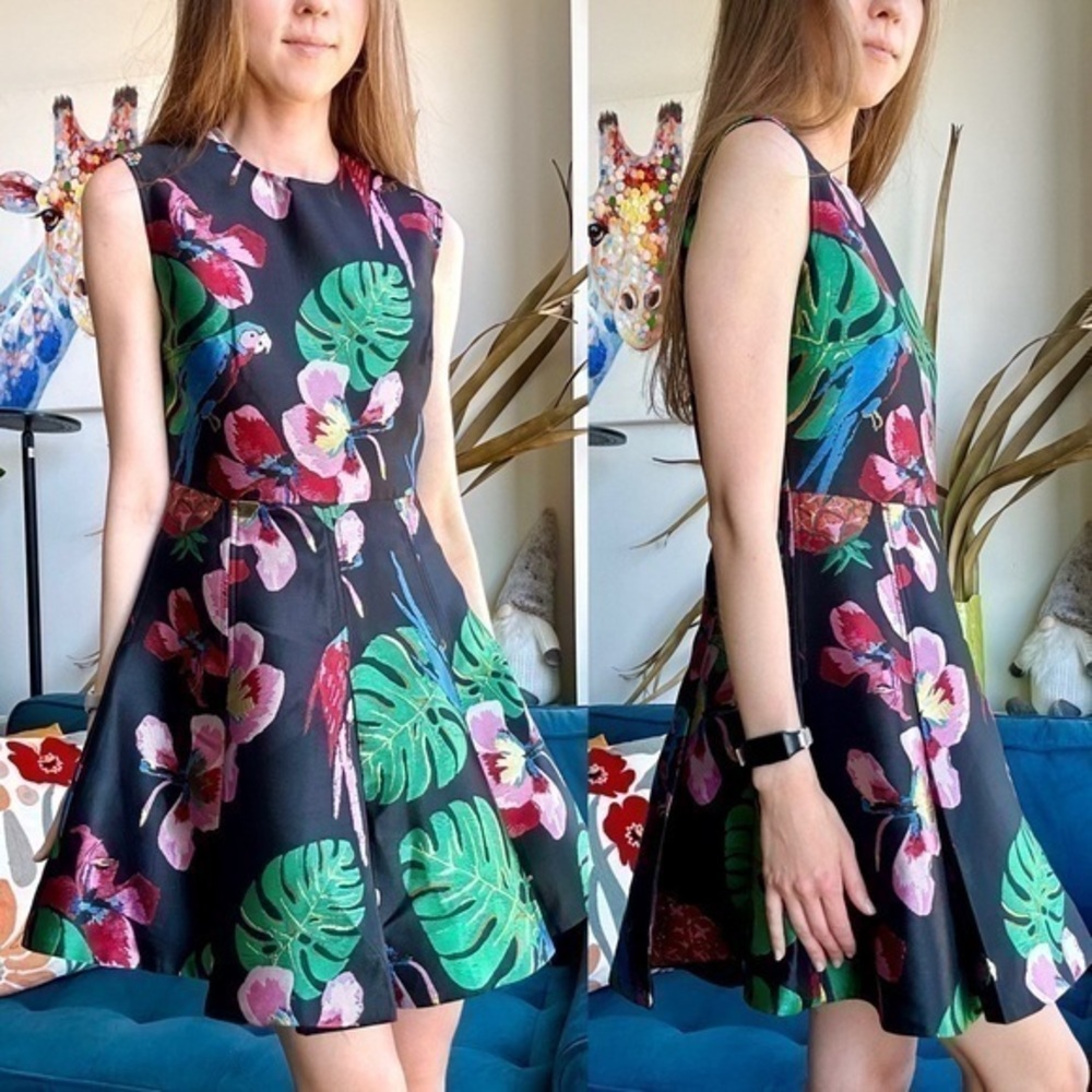 Replica Jacquart Sleeveless Floral Black Mini Dress FR 38 US M